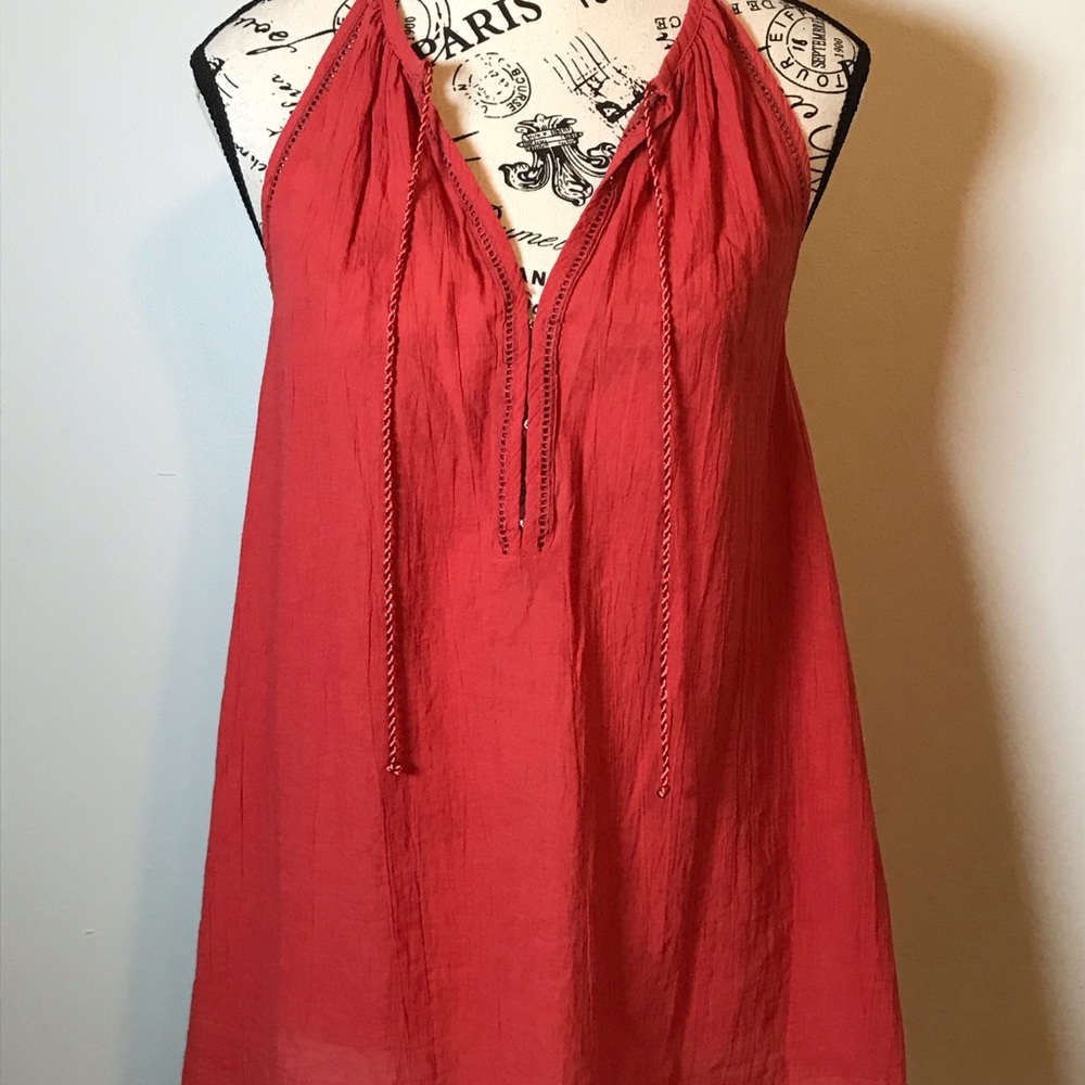 BOHEMIAN 100% COTTON HALTER TOP LONG TUNIC BURNT ORANGE SIZE SMALL LOOSE FIT